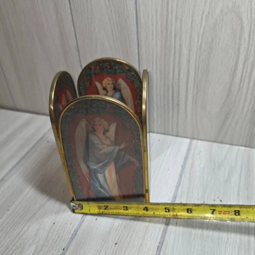 Vtg Renaissance Angel Stained Glass Tea Light Shade Religious Glow Christmas